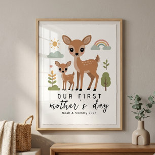 Pastel Deer Mum Baby First Mothers Day Nursery Poster