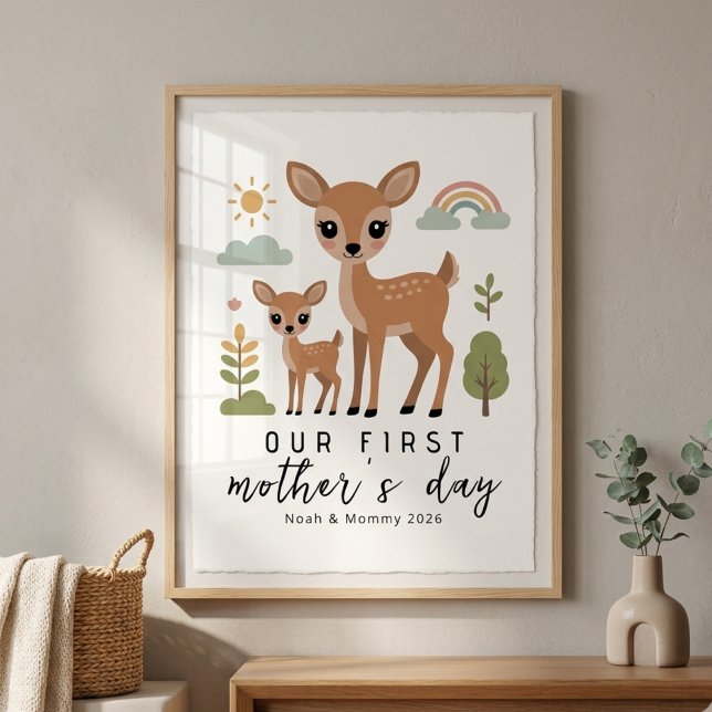 Pastel Deer Mum Baby First Mothers Day Nursery Poster (Creator Uploaded)