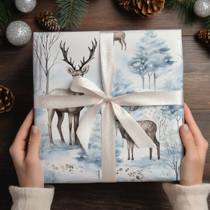 Pastel Deer Watercolor  Sage Green Winter Wrapping Paper Sheet