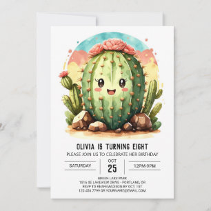 Pastel Desert Happy Cactus Girl Birthday Invitation