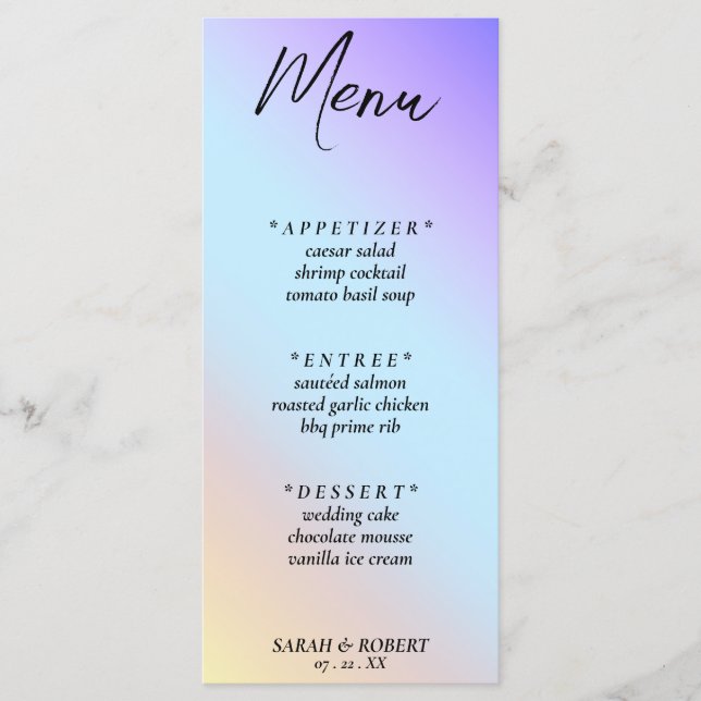 Pastel Diagonal Ombre Rainbow Wedding Menu (Front)