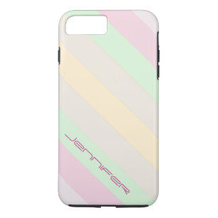 Pastel Diagonal Stripe with Custom Name, Tough iPhone 8 Plus/7 Plus Case