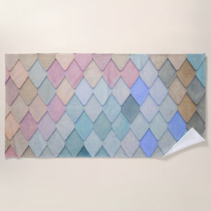 Pastel Diamond Pattern Mermaid Blue Green Pink Beach Towel