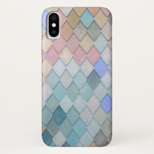 Pastel Diamond Pattern Mermaid Blue Green Pink iPhone X Case