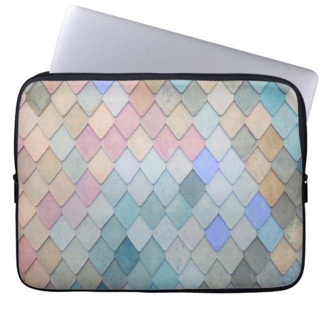 Pastel Diamond Pattern Mermaid Blue Green Pink Laptop Sleeve (Front)