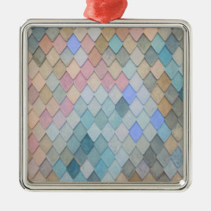 Pastel Diamond Pattern Mermaid Blue Green Pink Metal Tree Decoration