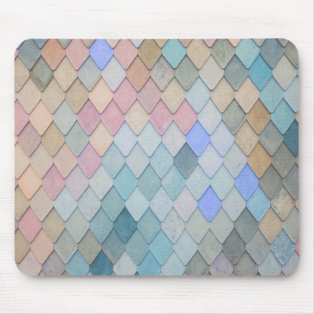 Pastel Diamond Pattern Mermaid Blue Green Pink Mouse Mat (Front)