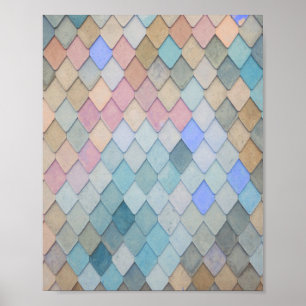 Pastel Diamond Pattern Mermaid Blue Green Pink Poster