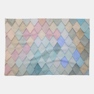 Pastel Diamond Pattern Mermaid Blue Green Pink Tea Towel