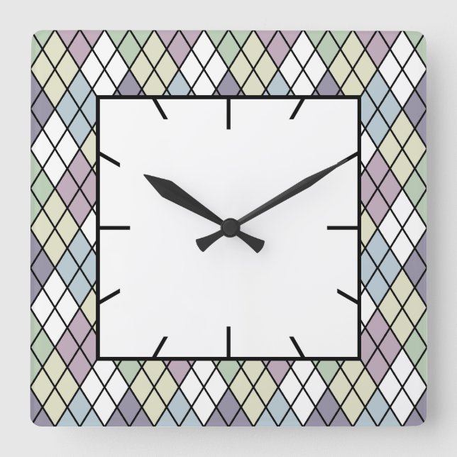 Pastel Diamonds Argyle Square Wall Clock (Front)