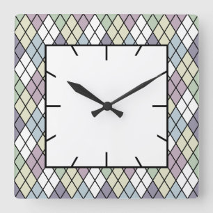 Pastel Diamonds Argyle Square Wall Clock