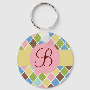 Pastel diamonds custom monogram keychain