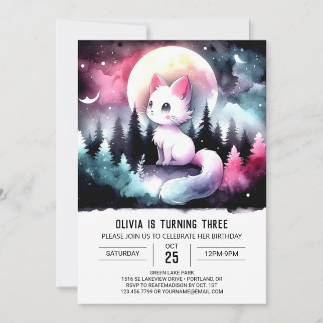 Pastel Digital Cat Birthday Invitation (Front)