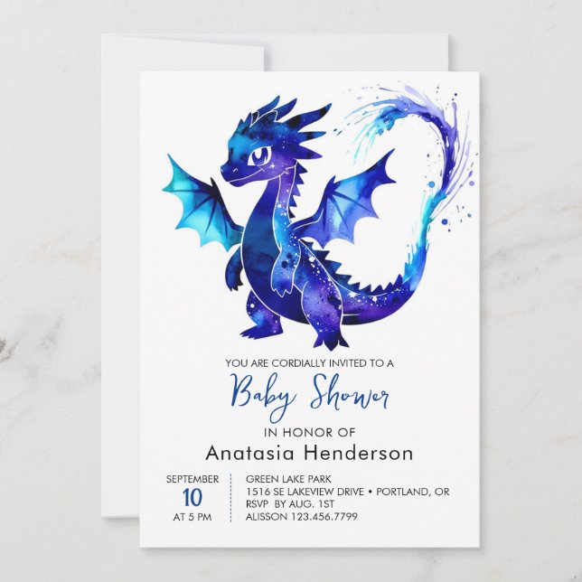Pastel Digital Dragon Boy Baby Shower Invitation (Front)
