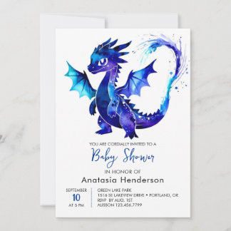 Pastel Digital Dragon Boy Baby Shower Invitation