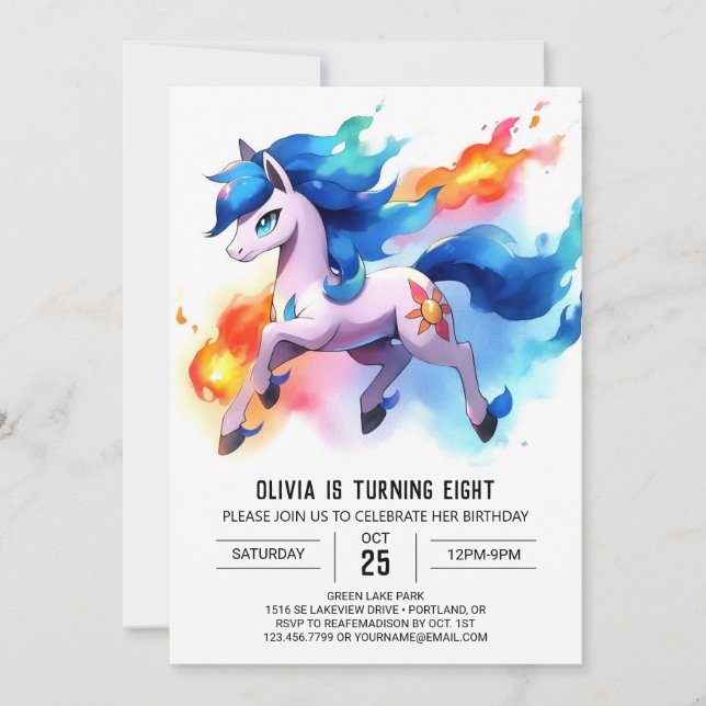 Pastel Digital Horse Birthday Invitation (Front)