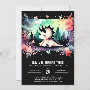 Pastel Dino Triceratops Birthday Invitation