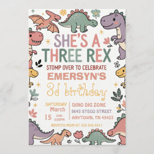 Pastel Dinosaur Birthday Invitation