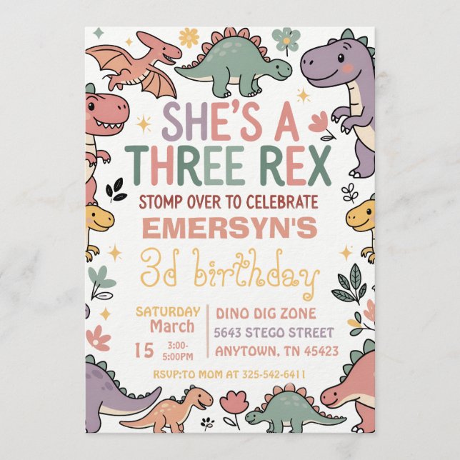 Pastel Dinosaur Birthday Invitation (Front)