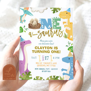 Pastel Dinosaur Boy First Birthday Party Invitation