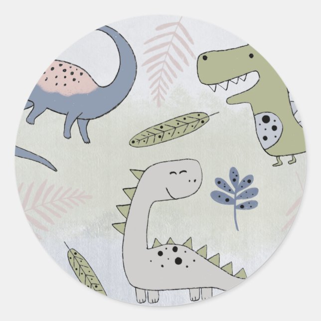 Pastel Dinosaur  Classic Round Sticker (Front)