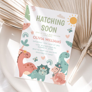 Pastel Dinosaur Hatching Soon Baby Shower Invitation