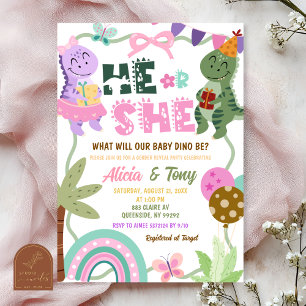 Pastel Dinosaur He or She Gender Reveal Invitation