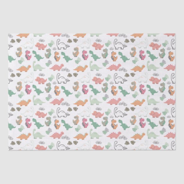 Pastel Dinosaurs on White Background Tissue Paper (Front)