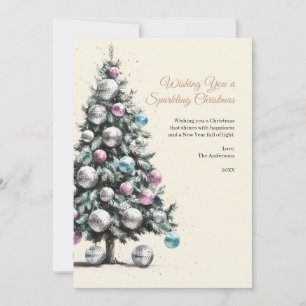 Pastel Disco Ball Ornament Christmas Tree Photo Holiday Card