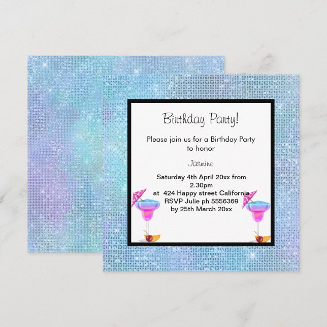 PASTEL DISCO COCKTAIL BIRTHDAY PARTY INVITATION (Front/Back)