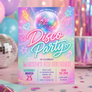 Pastel Disco Glow Party Birthday Invitation