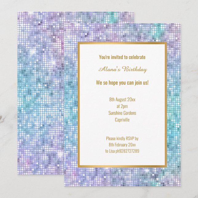 PASTEL DISCO SPARKLE  INVITATION (Front/Back)