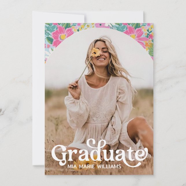 Pastel Ditsy Floral Graduation Invitation Editable (Back)