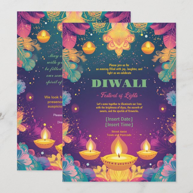 Pastel Diwali Delight Invitation (Front/Back)