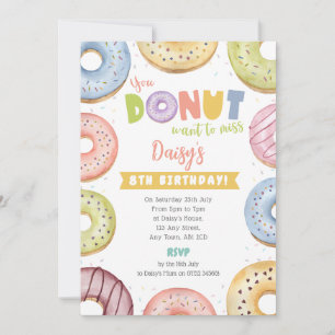 Pastel Donut Birthday Invite - Donut Want To Miss