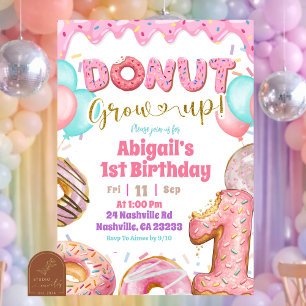 Pastel Donut grow up 1st birthday Invitation