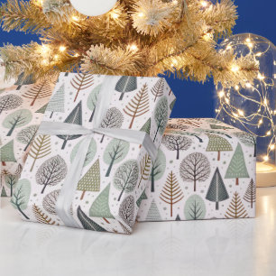 Pastel Doodle Christmas Tree Holiday Pattern Wrapping Paper