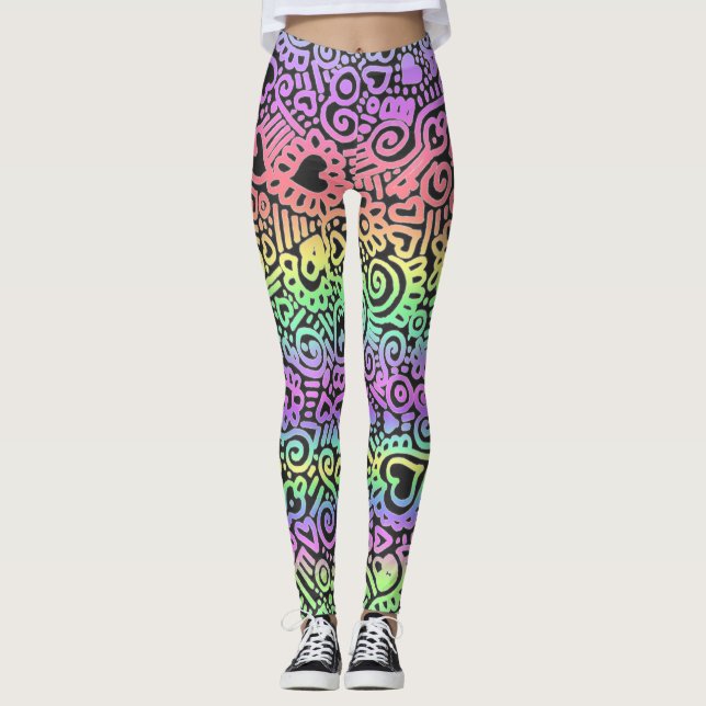 Pastel Doodle Pattern Leggings (Front)