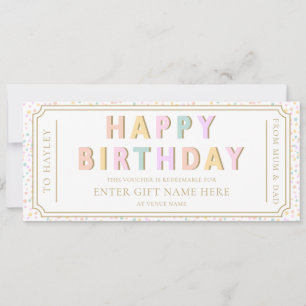 Pastel Dot Happy Birthday Gift Voucher Card