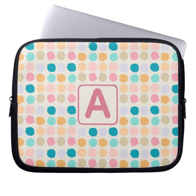 Pastel Dots Monogrammed Laptop Sleeve (Front)