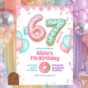 Pastel Doughnut 67 Girl Birthday party Invitation