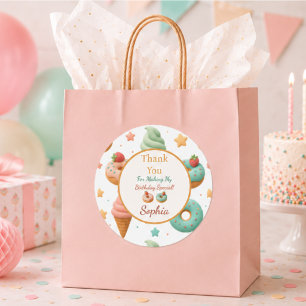 Pastel Doughnut & Ice Cream Birthday Thank You Classic Round Sticker
