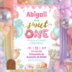 Pastel Doughnut SweetOne First Birthday party Invi Invitation
