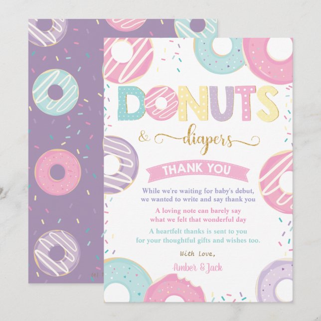 Pastel Doughnuts and Diapers Doughnuts Baby Shower Thank You Card (Front/Back)