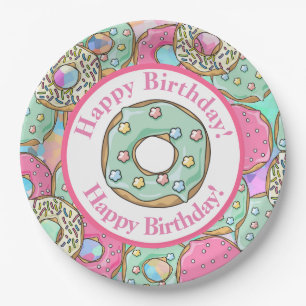 Pastel Doughnuts Happy Birthday Paper Plate