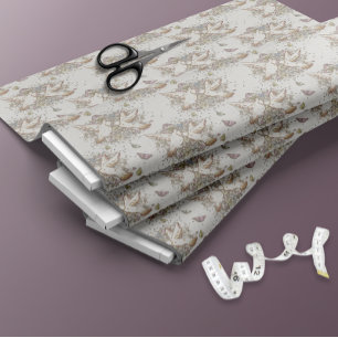 Pastel Doves Floral Butterflies Fabric