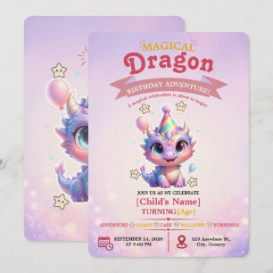 Pastel Dragon Birthday Adventure Invitation