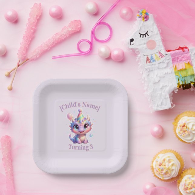 Pastel Dragon Birthday Adventure Paper Plates (Party)