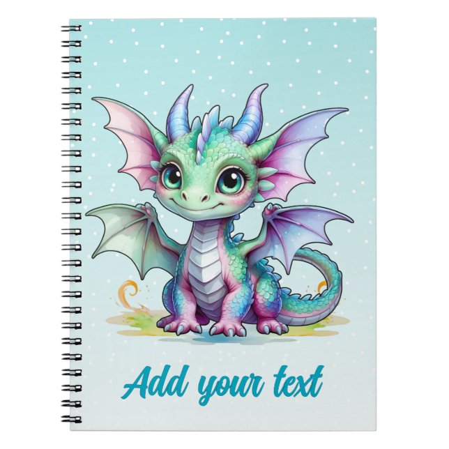 Pastel Dragon Notebook – Aqua Blue (Front)