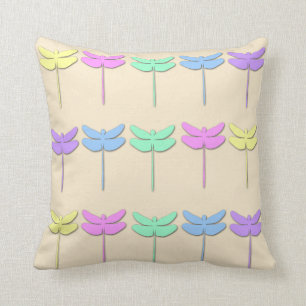Pastel Dragonfly Pattern Throw Pillow